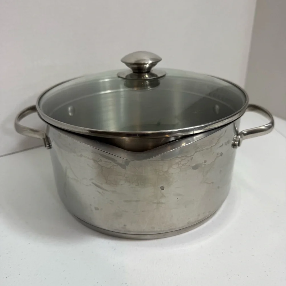 WearEver 5.5 Quart Stainless Steel Stock‎ Pot with Glass Lid Double Pour Spouts